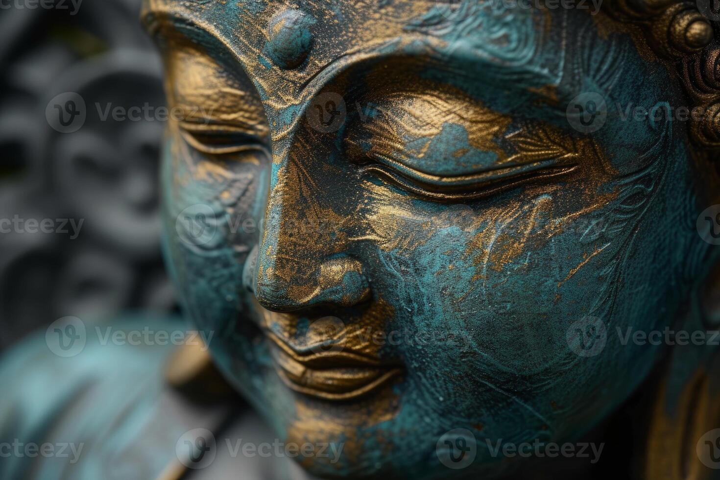 Antique bronze buddha statue close-up photo