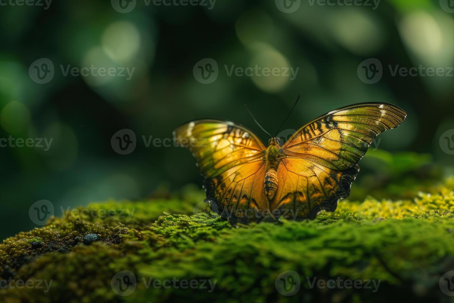 CloseUp of Vibrant Blue Morpho Butterfly Resting on Lush
