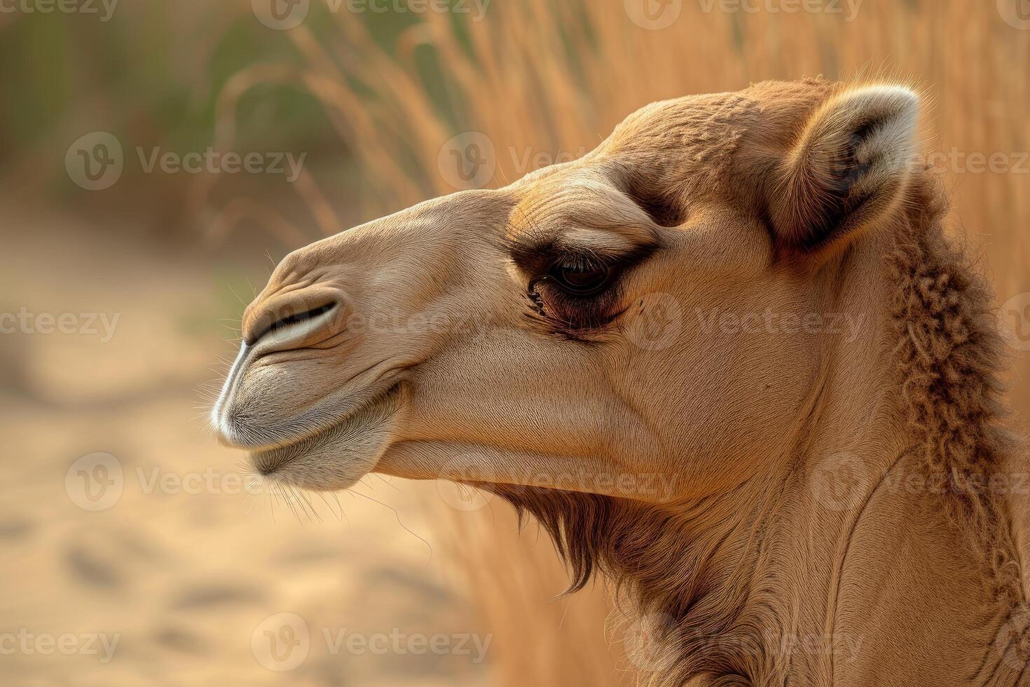 Serene camel close-up in desert environment photo