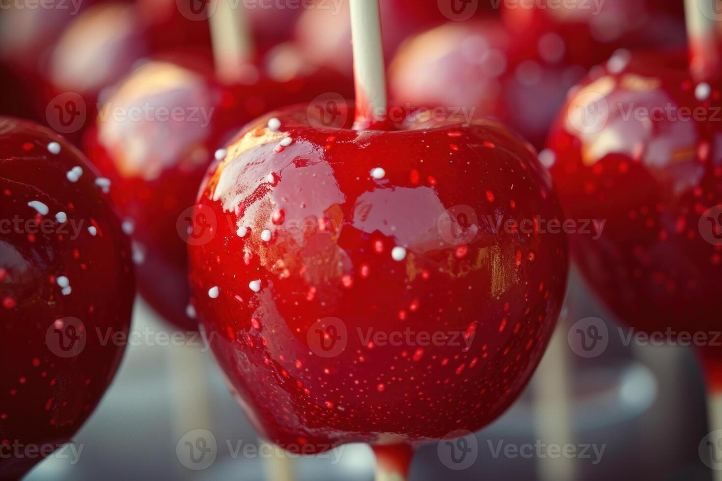 Candy apples with shiny red glaze photo