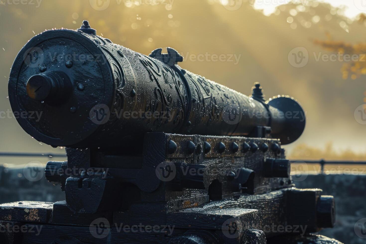 Vintage cannon in morning dew photo