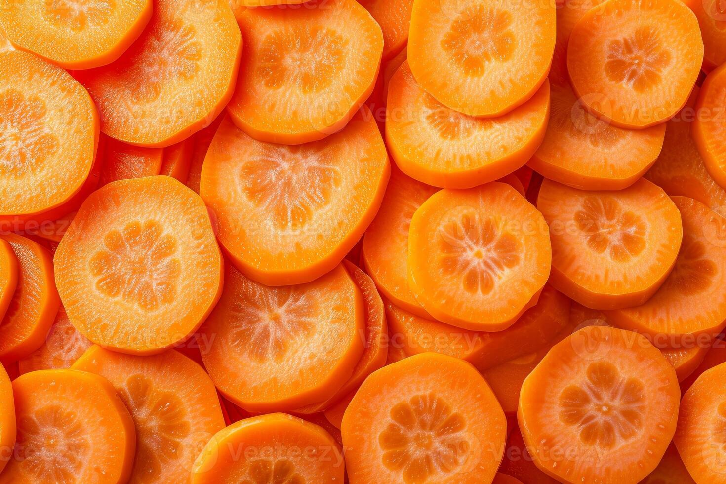Closeup texture of vibrant sliced carrot rounds, perfect for food backgrounds photo