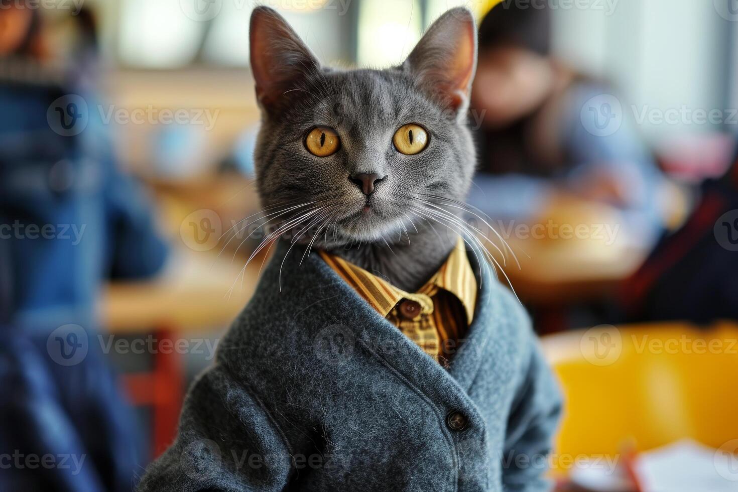 Dapper cat in stylish suit jacket photo
