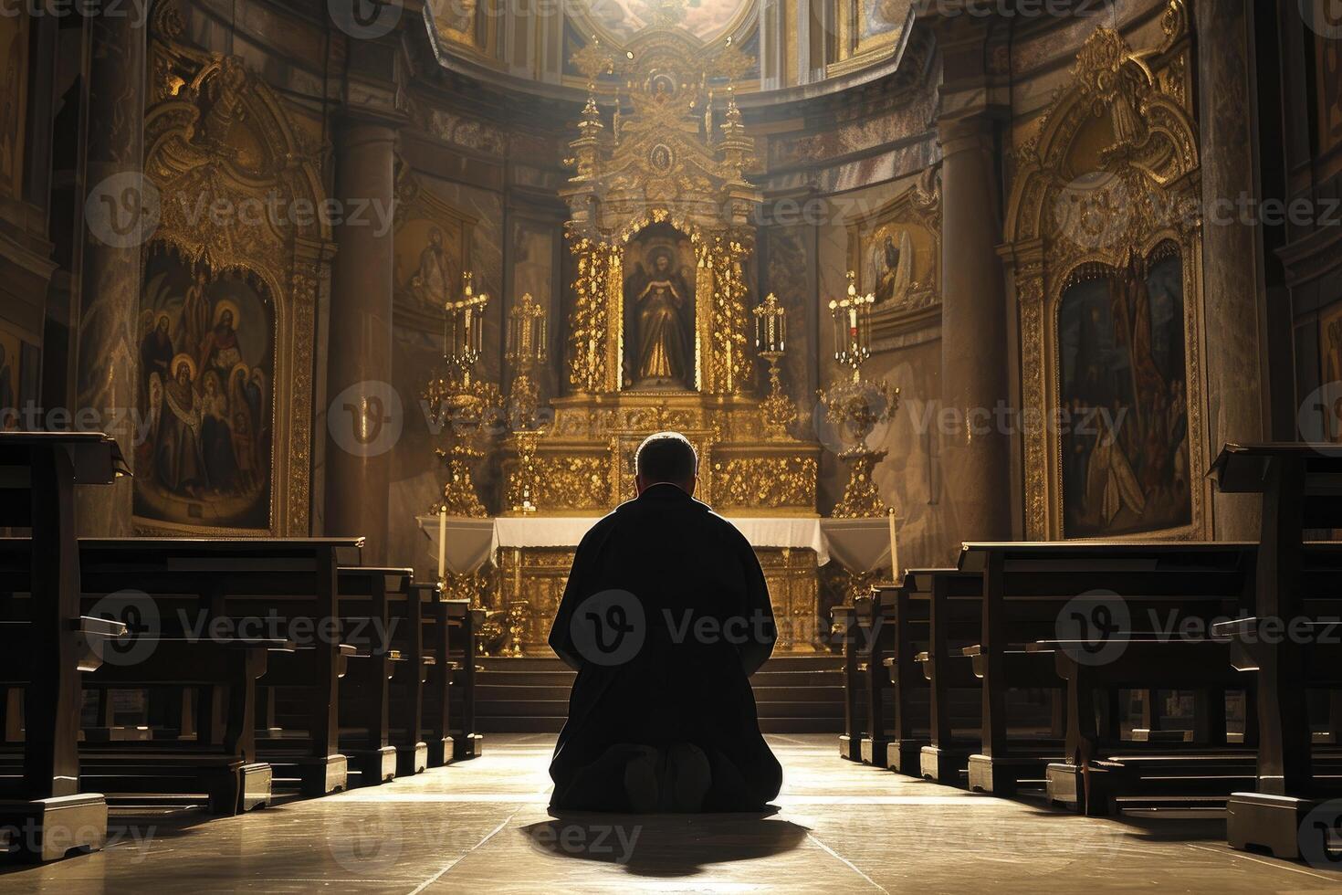 Solitary prayer in majestic cathedral photo