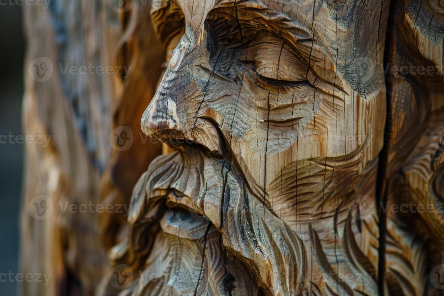 Exquisite wooden carving of human face photo