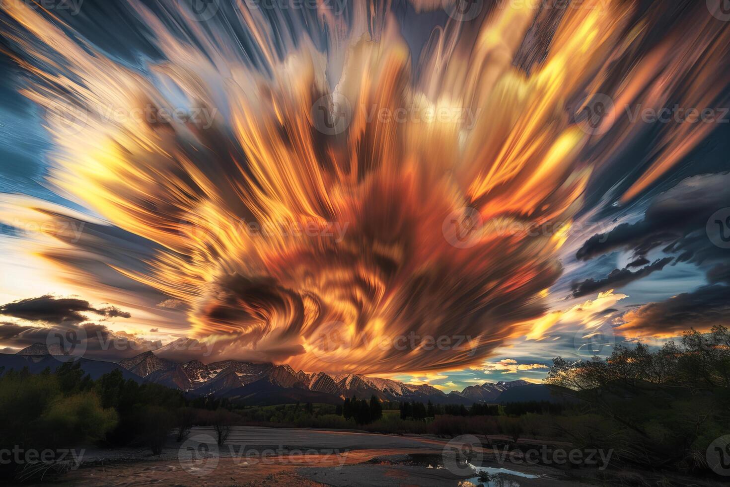 Dramatic sky explosion at sunset photo