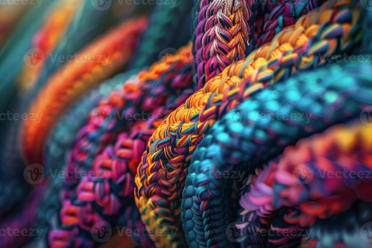 Vivid closeup of intricately braided ropes showcasing diverse patterns and textures photo