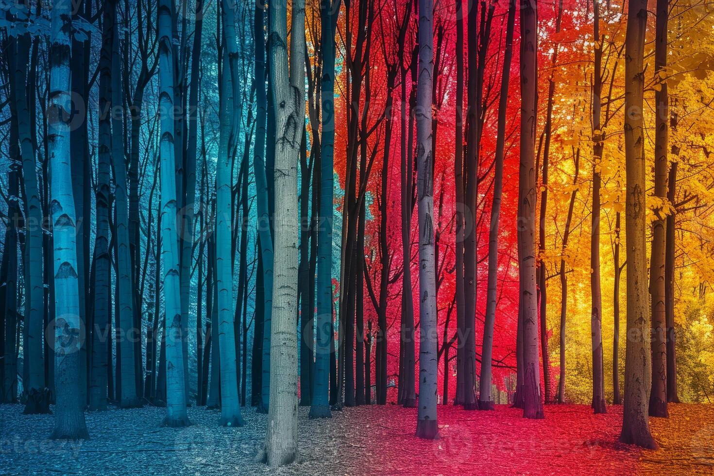 Seasonal spectrum forest through four seasons photo