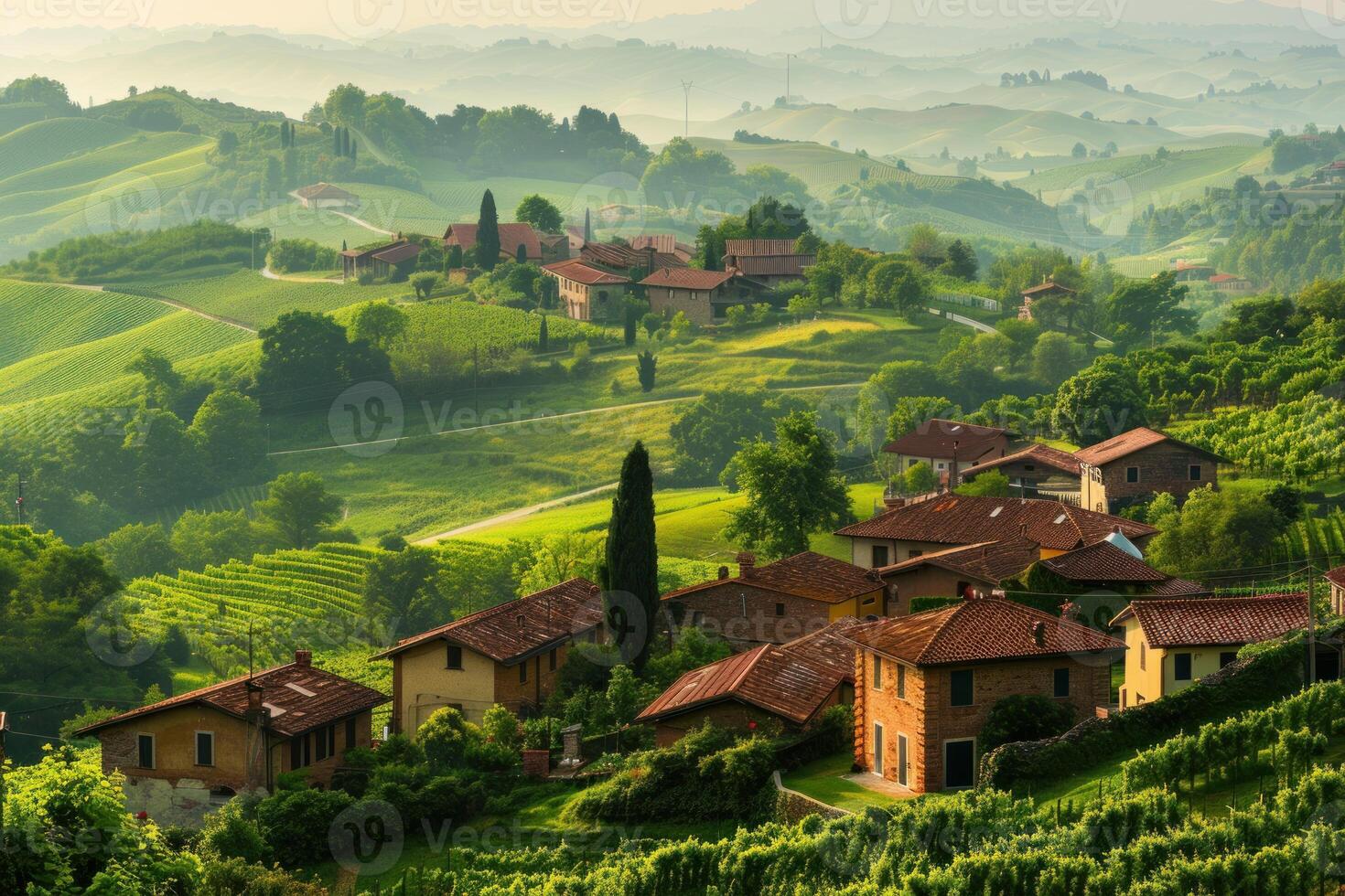 Idyllic tuscan landscape at sunrise photo