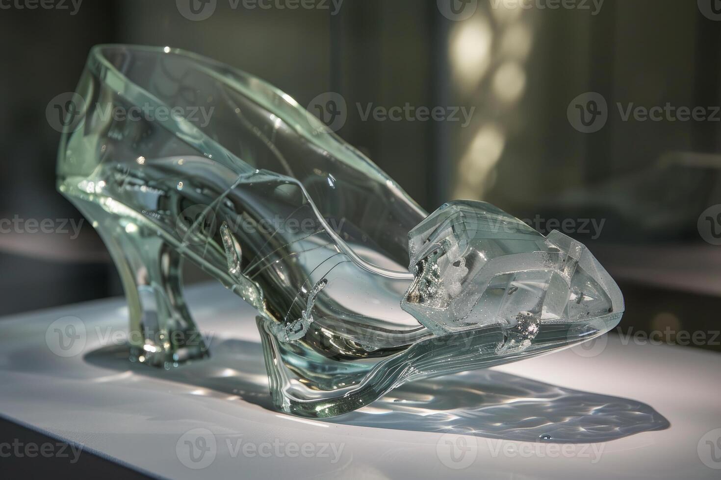 Crystal glass slipper on display photo
