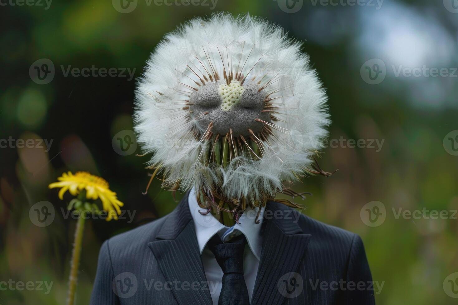 Surreal dandelion head in a business suit photo