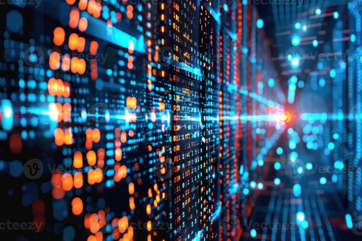 Futuristic data stream in cyberspace tunnel photo