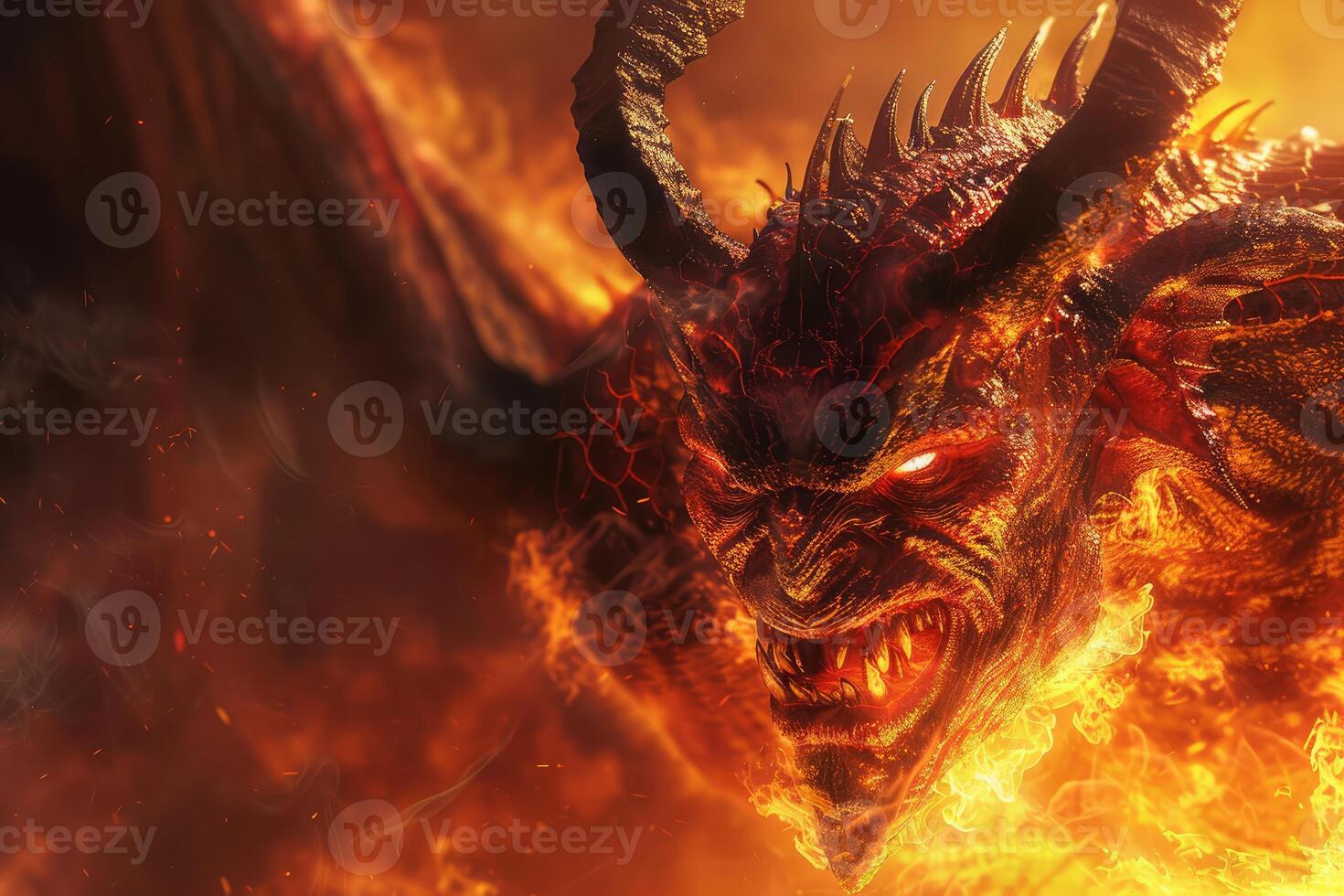 Fiery dragon in infernal blaze photo