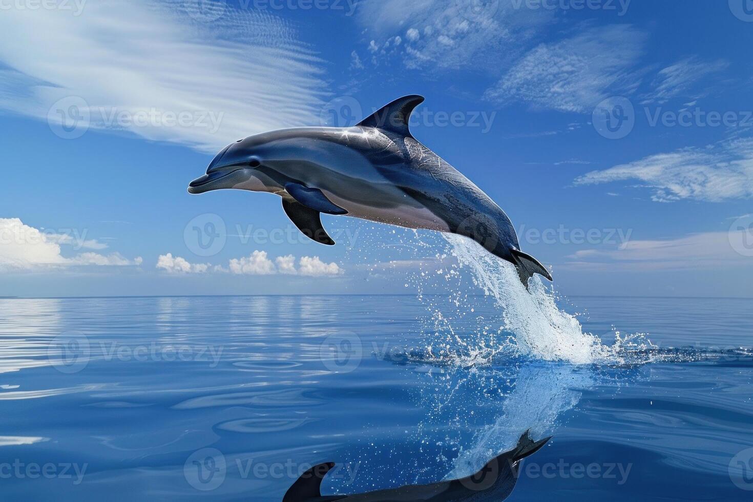 Graceful dolphin leaping over sea waters photo
