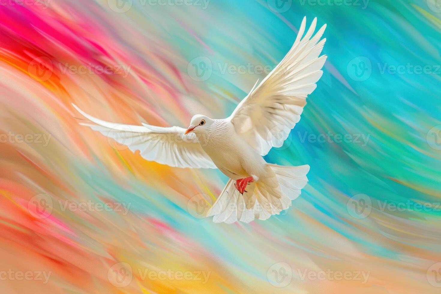 Graceful dove in flight against colorful abstract background photo