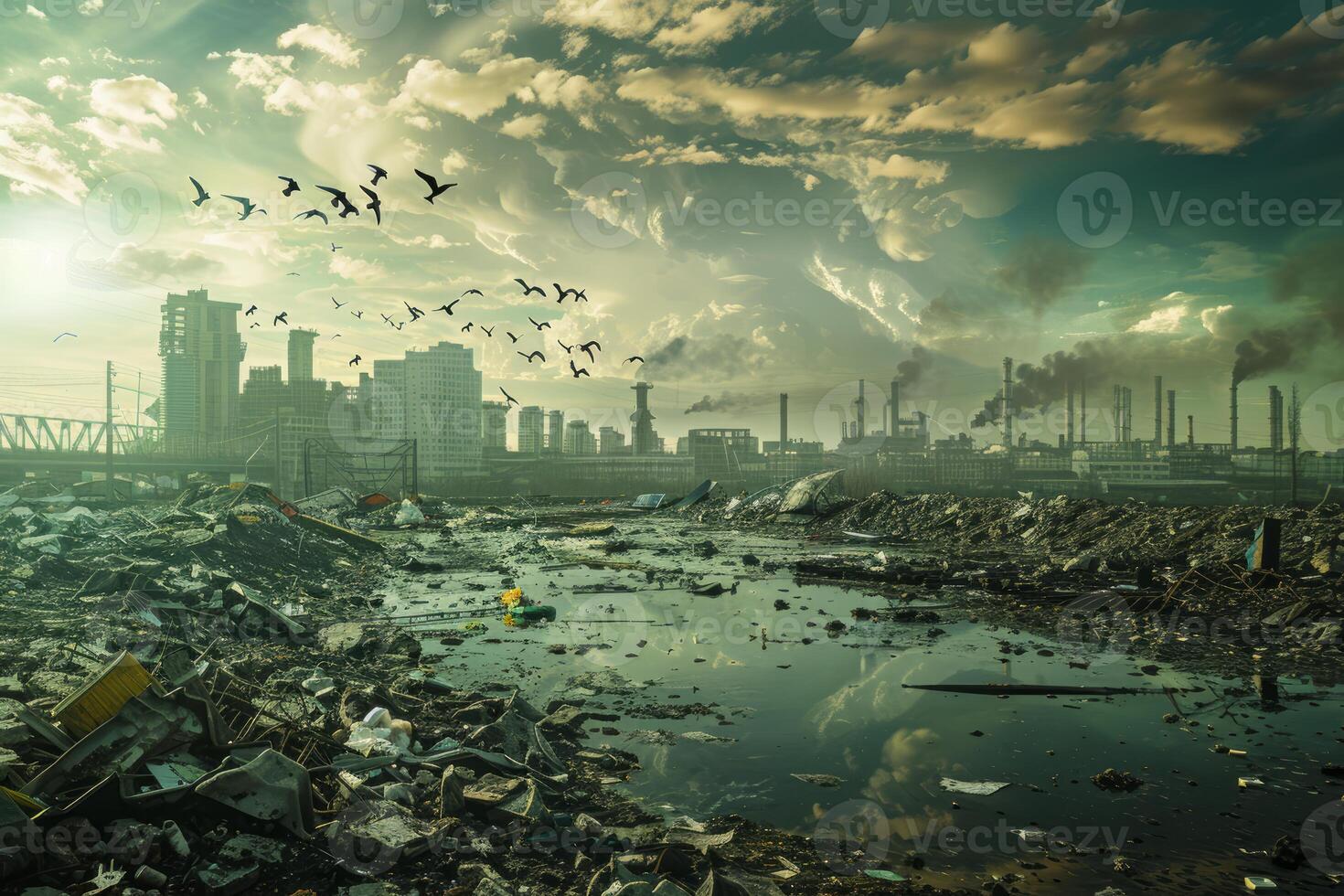 Apocalyptic industrial landscape with pollution photo