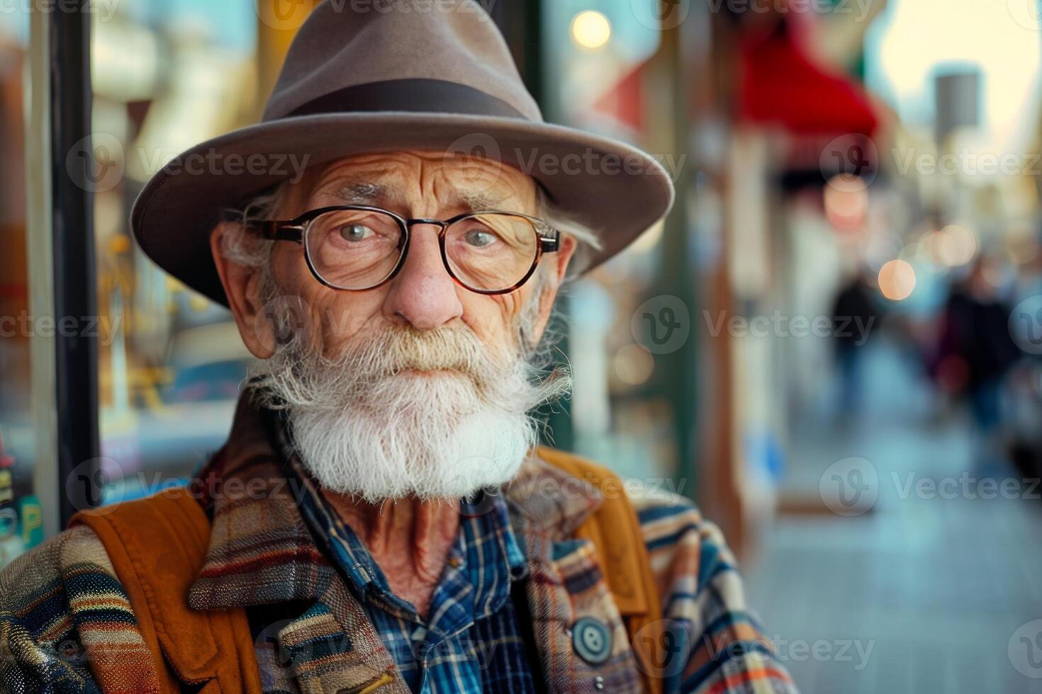 Elderly gentleman with hat in urban setting photo