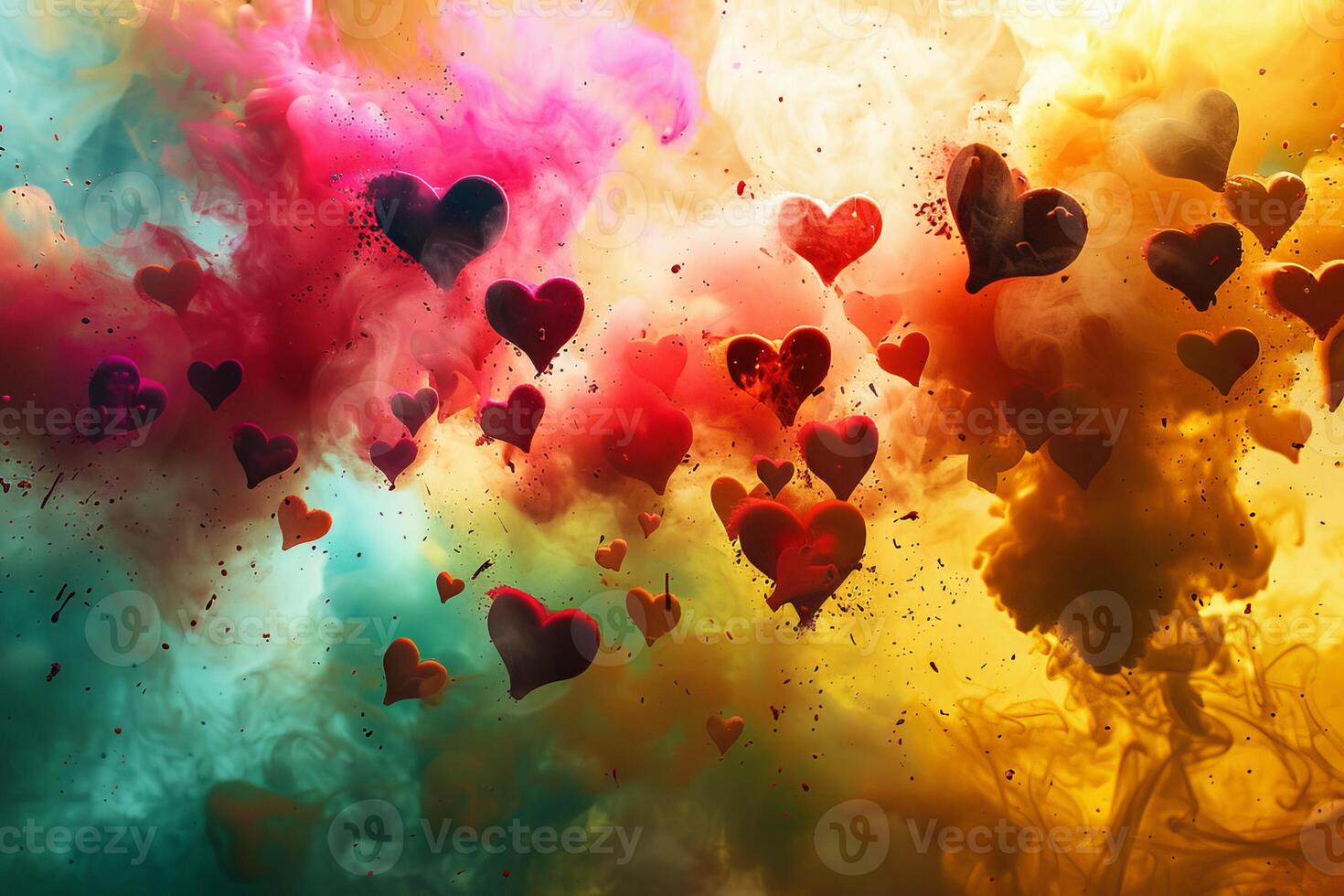 Surreal hearts amidst vibrant smoke photo
