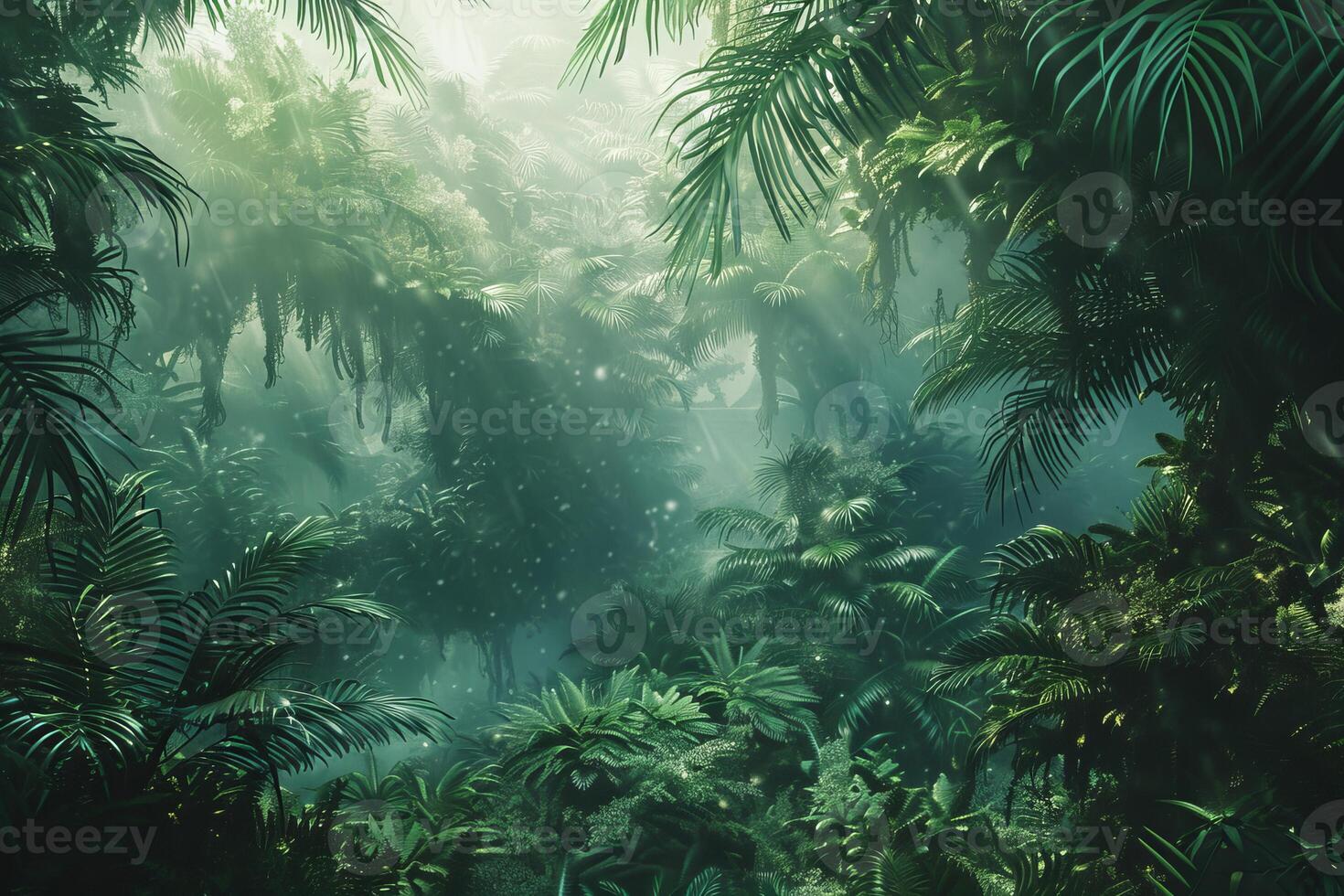 Enchanting jungle foliage in mist photo