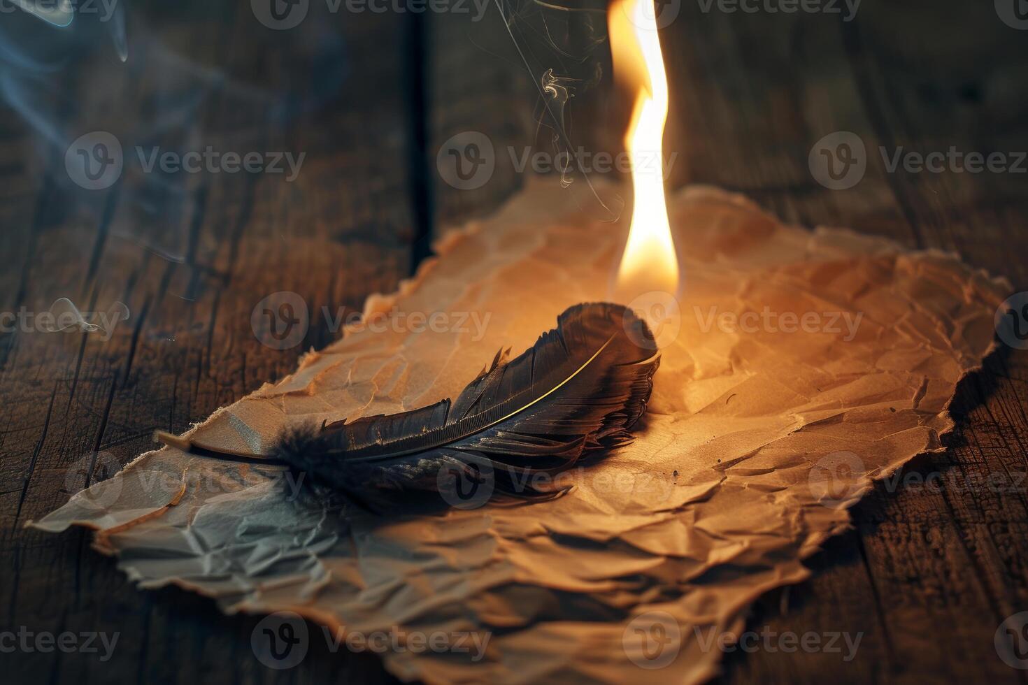 Quill and parchment on fire photo