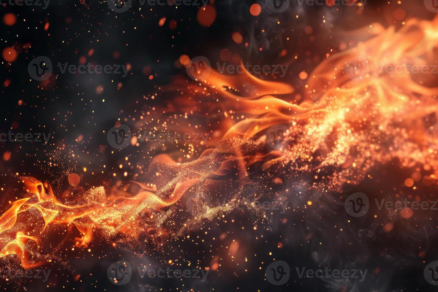 Vibrant digital illustration of dynamic flames and sparks on a dark backdrop photo