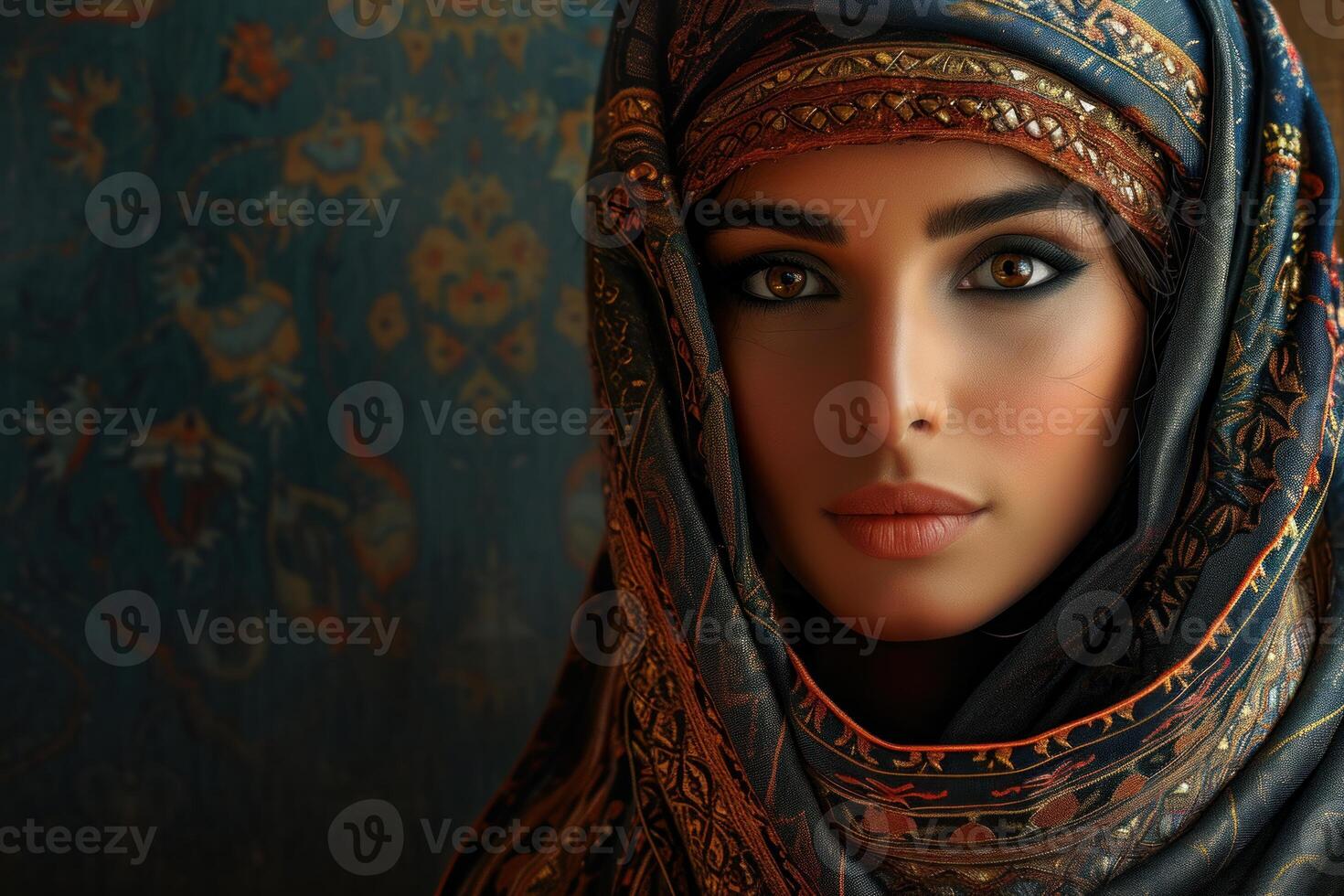 Mysterious beauty with traditional headscarf photo