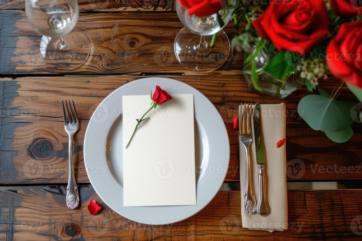 Romantic table setting for valentine's dinner photo