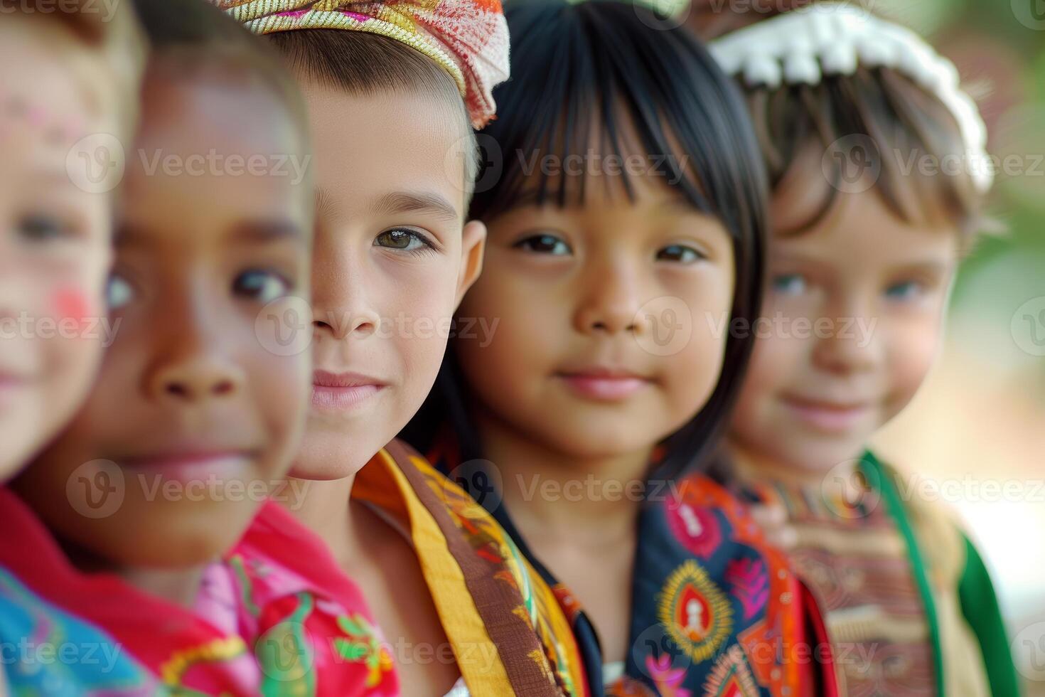 Happy diverse children smiling together photo