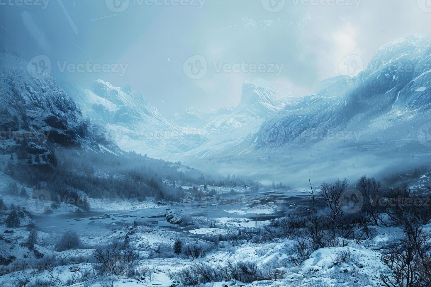 Mystic winter mountain landscape at dusk photo