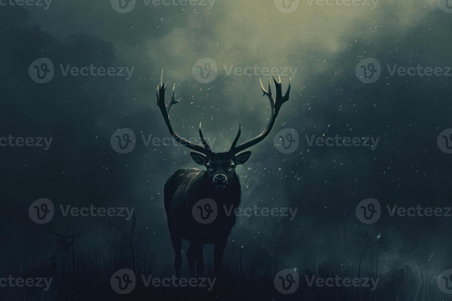 Enigmatic stag in the mystic forest at dusk photo