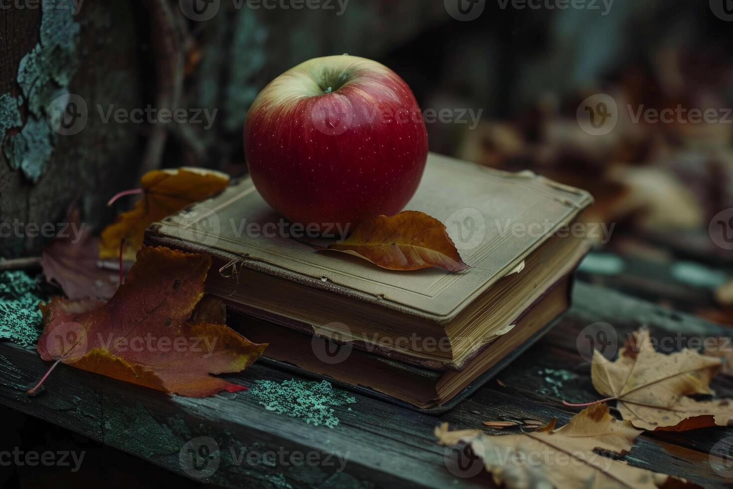 Autumn still life with apple and book photo