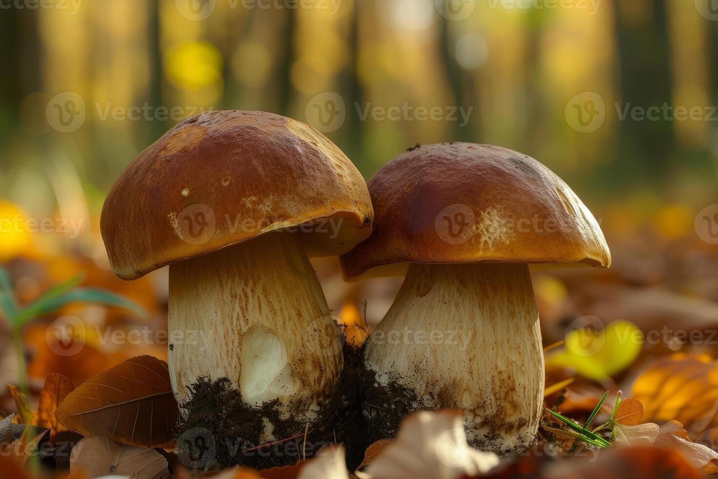 Autumn wild mushrooms in natural forest setting photo
