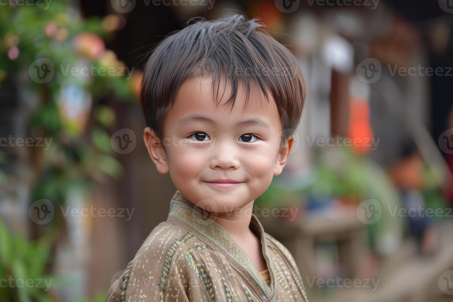Portrait of a smiling young boy outdoors photo