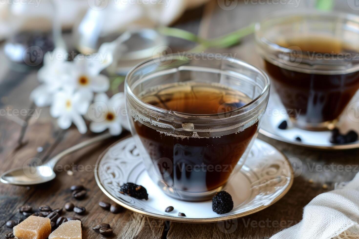 Cozy coffee break with blooms photo