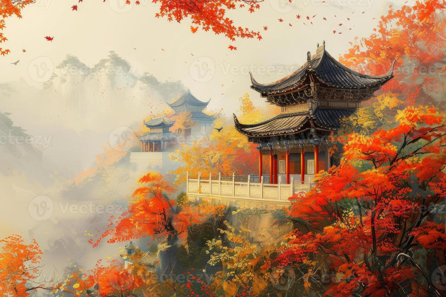 Autumn tranquility in an asian pagoda photo