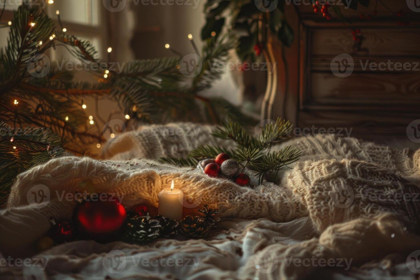 Cozy christmas ambience with festive decorations photo