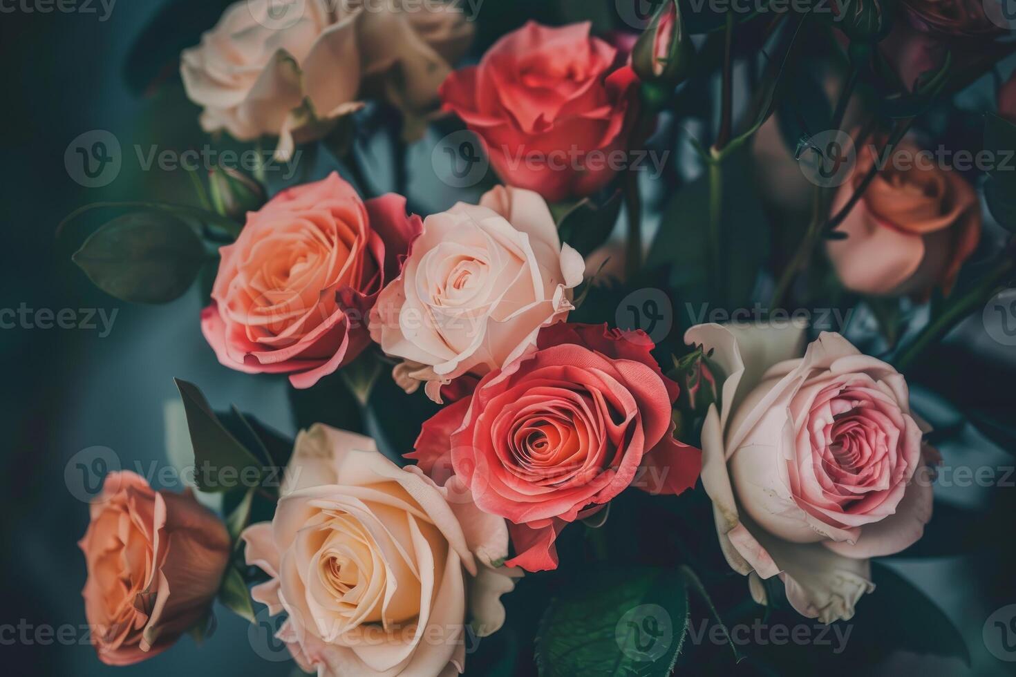 Elegant assorted roses on moody background photo