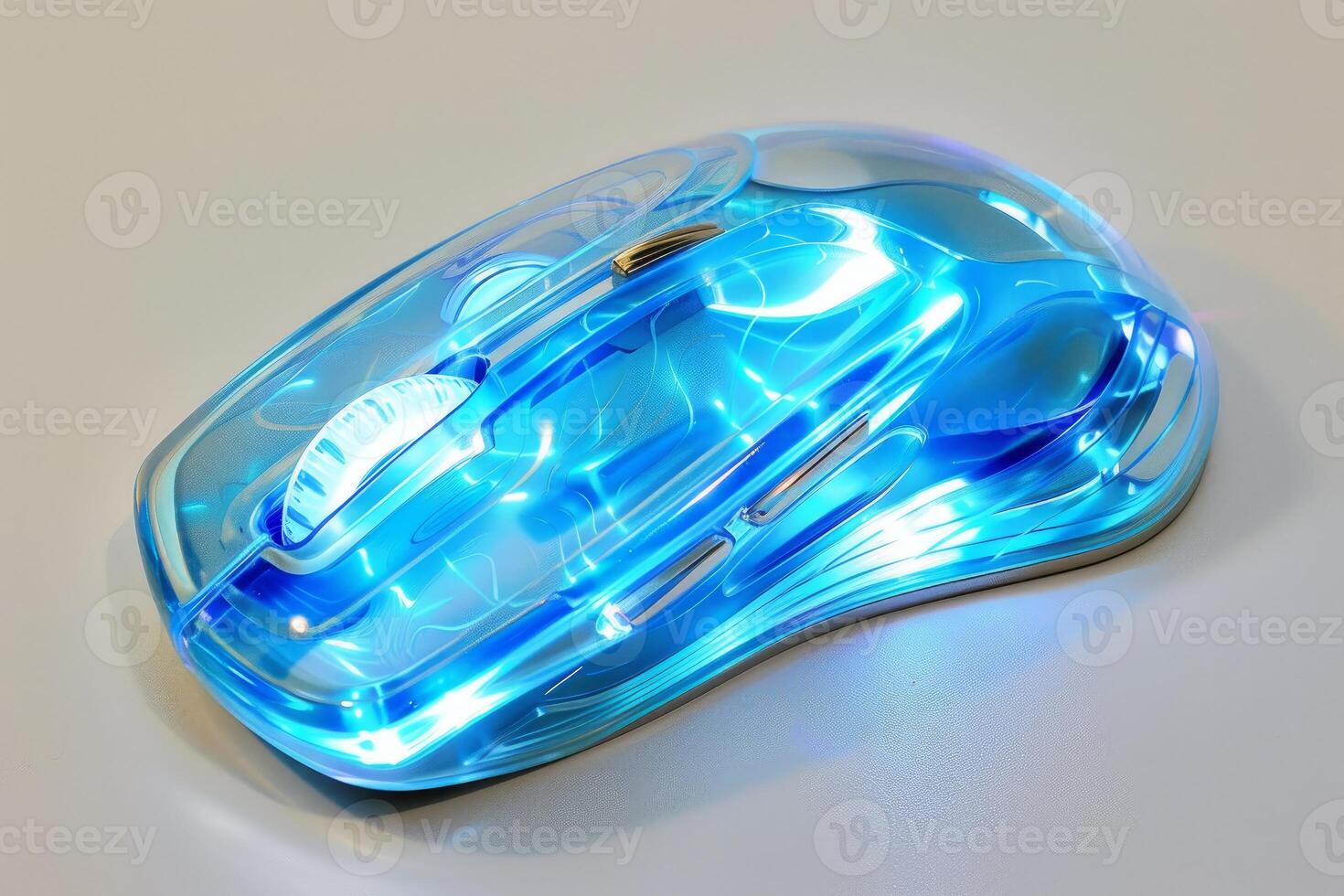 Futuristic blue computer mouse with led lights photo