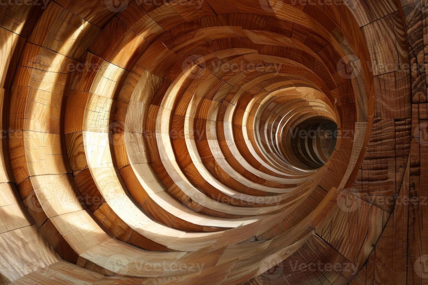 Abstract wooden tunnel with a mesmerizing, seamless spiral design photo