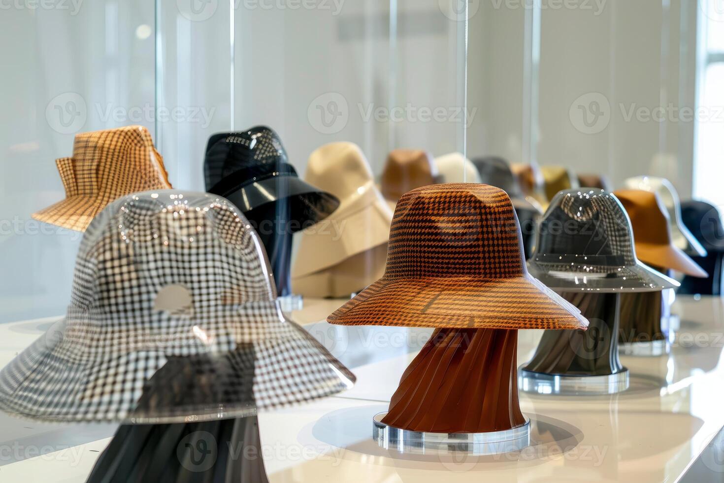 Diverse collection of hats on display photo