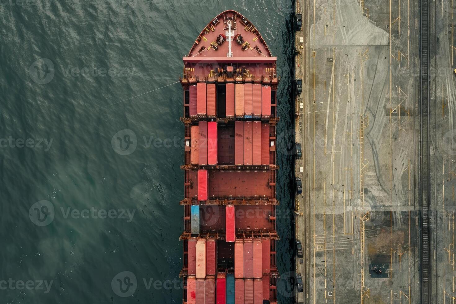 Aerial view of cargo ship at industrial port photo