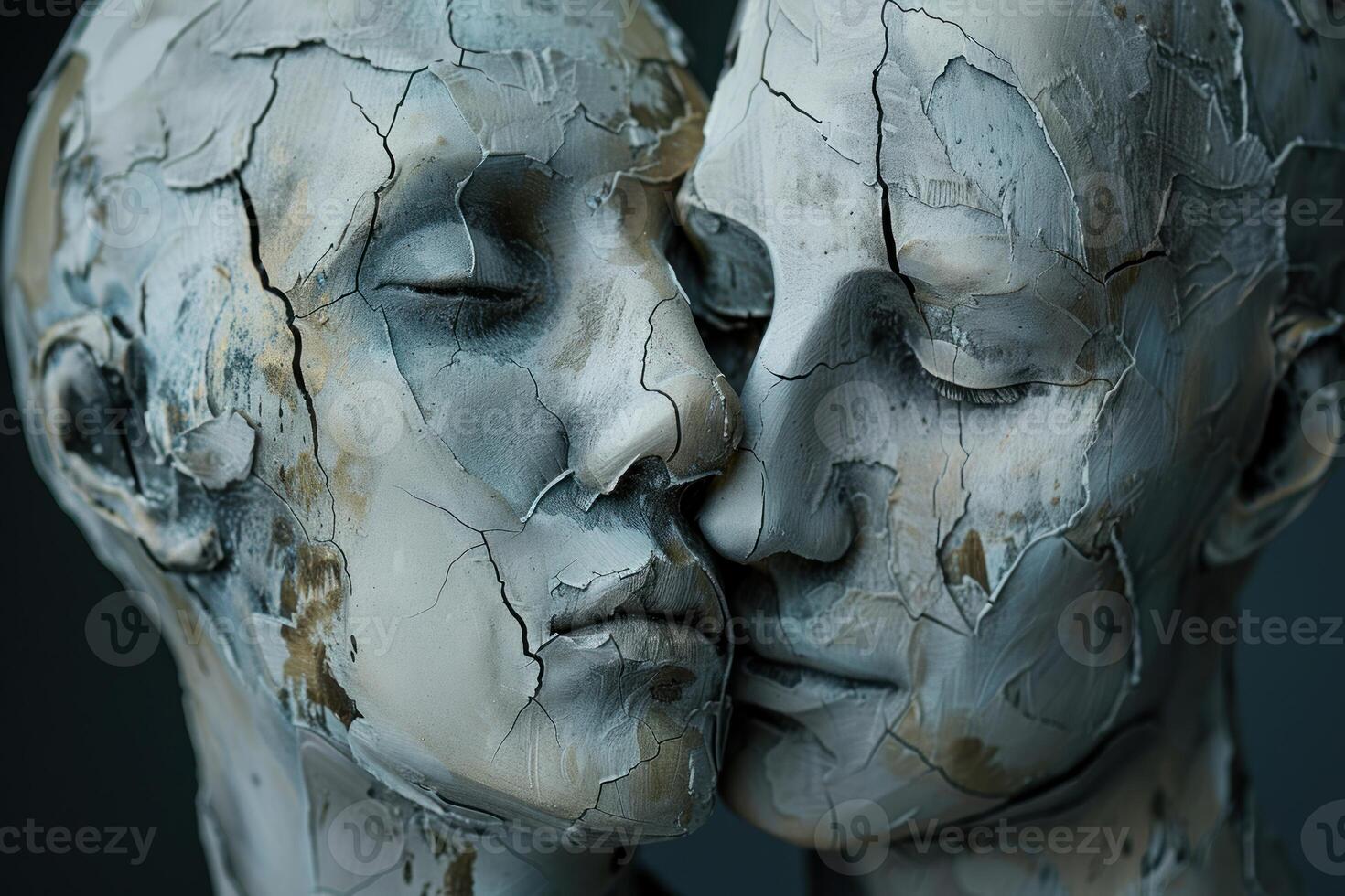 Intimate sculpture of two faces in embrace photo