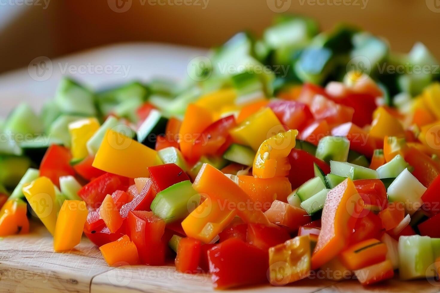 Fresh chopped vegetables on cutting board photo