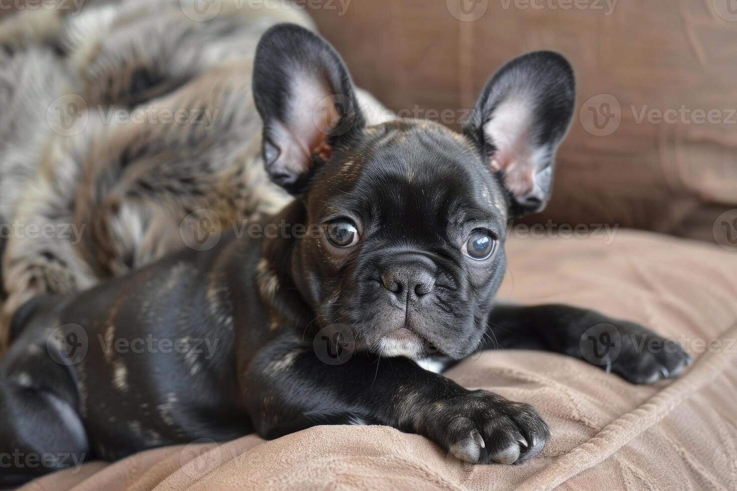 Adorable black french bulldog puppy resting photo
