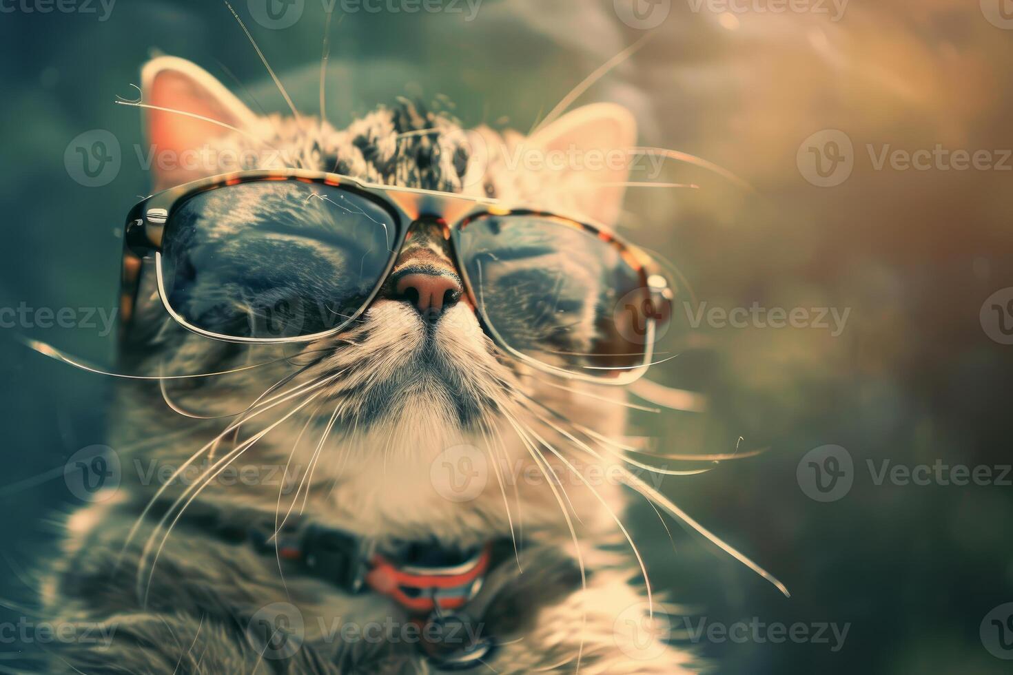 Closeup shot of a cool cat wearing trendy sunglasses photo