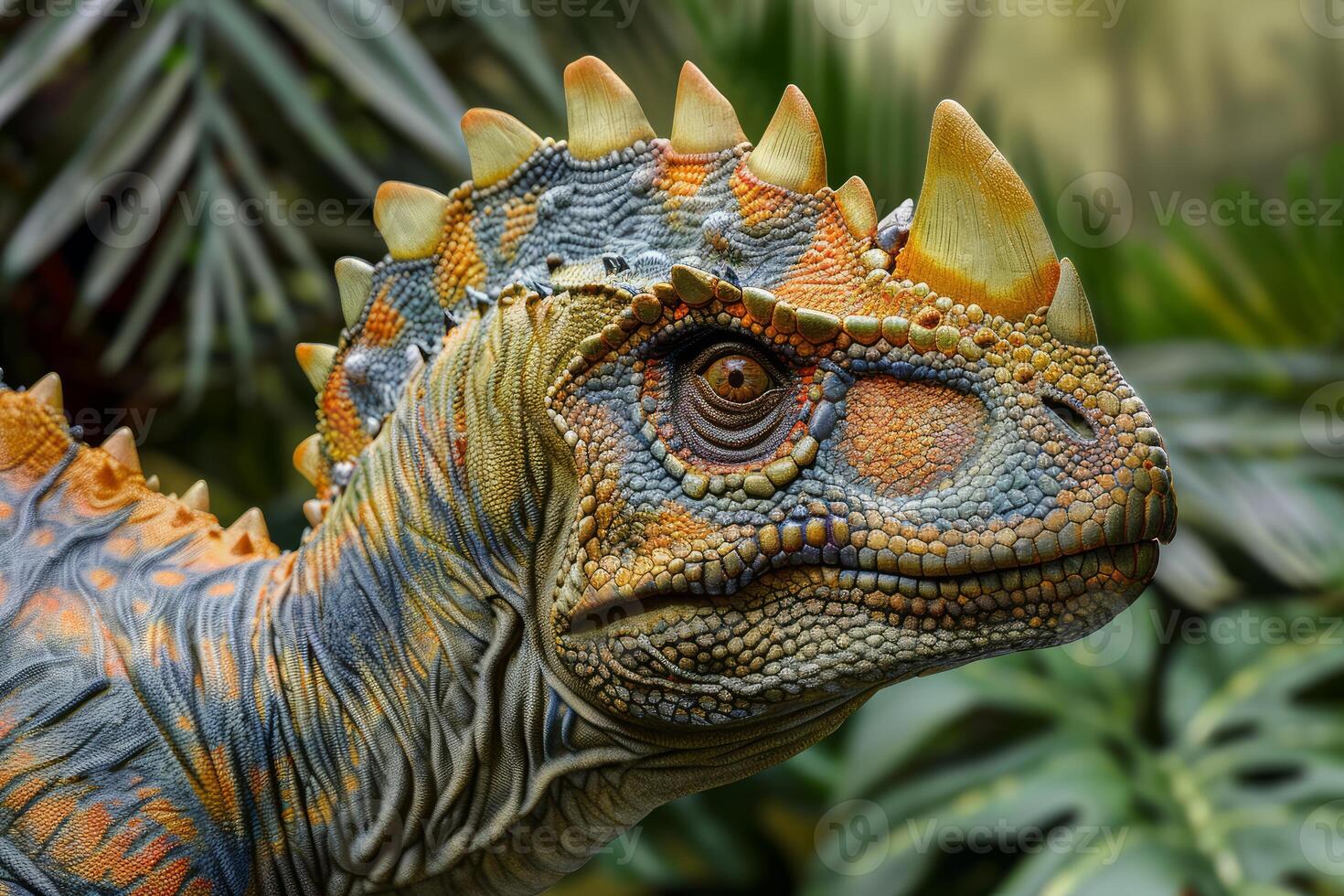 Realistic dinosaur model in natural habitat photo