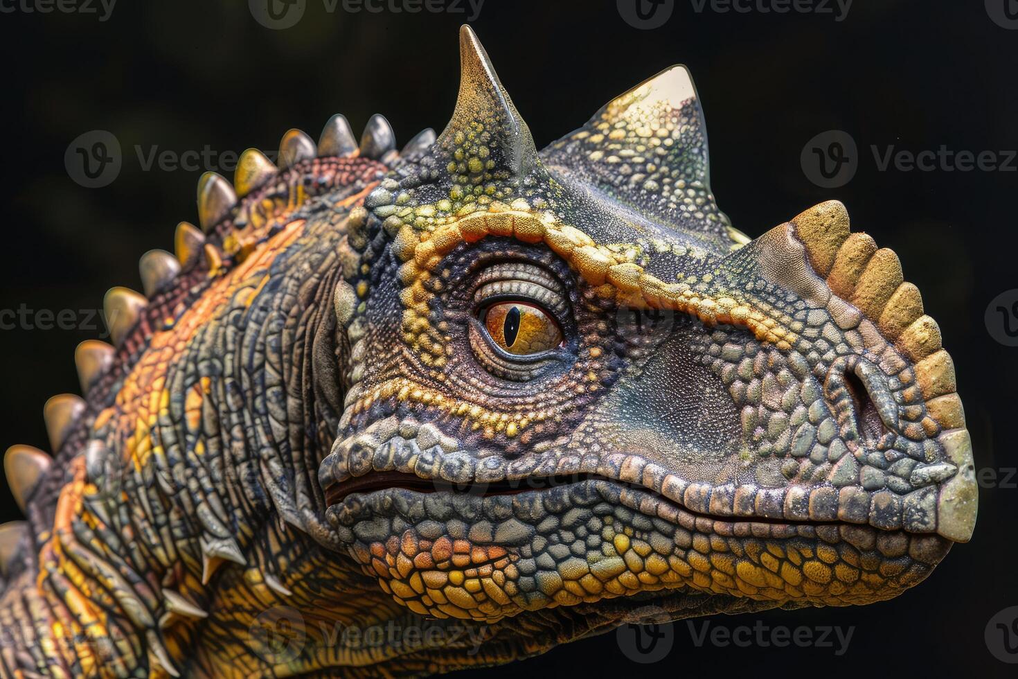 Detailed portrait of a realistic dinosaur model photo