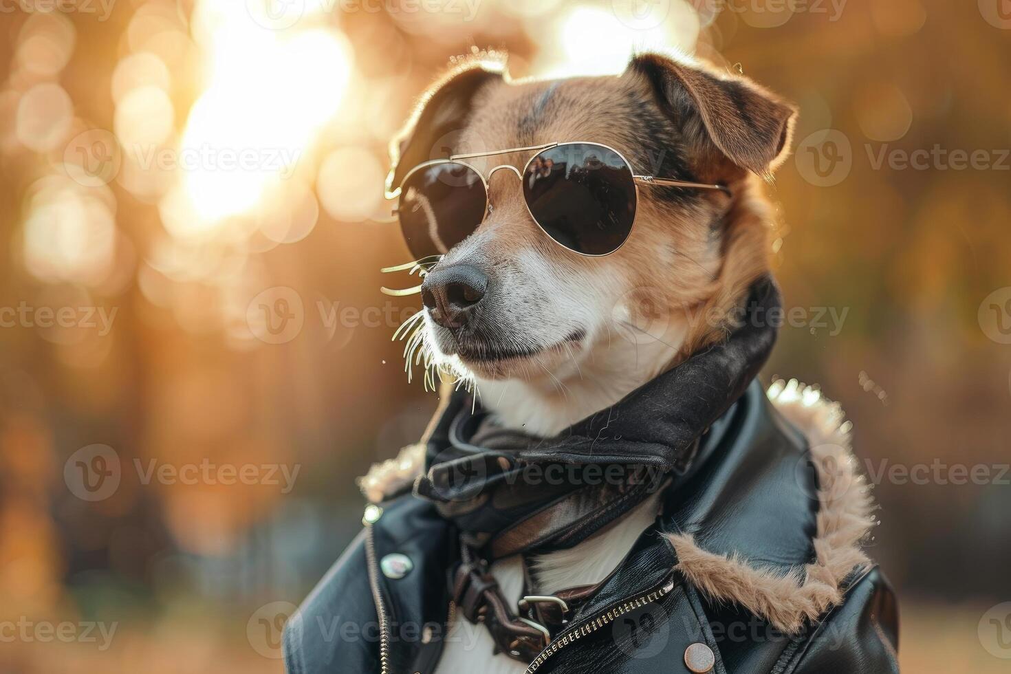 Cool dog in sunglasses and jacket photo