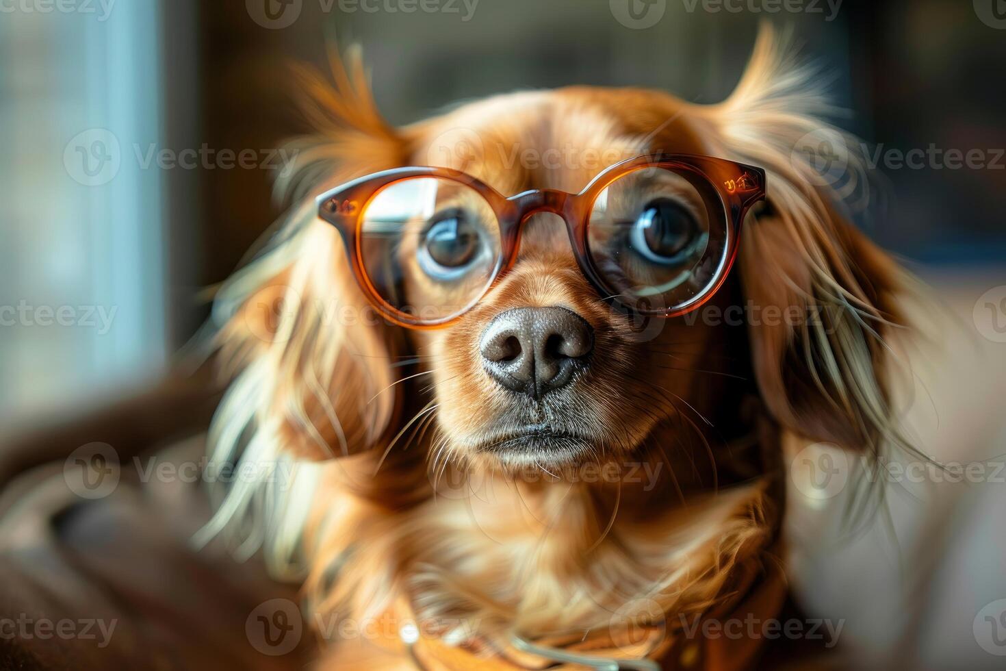 Smart pooch, dog wearing glasses photo