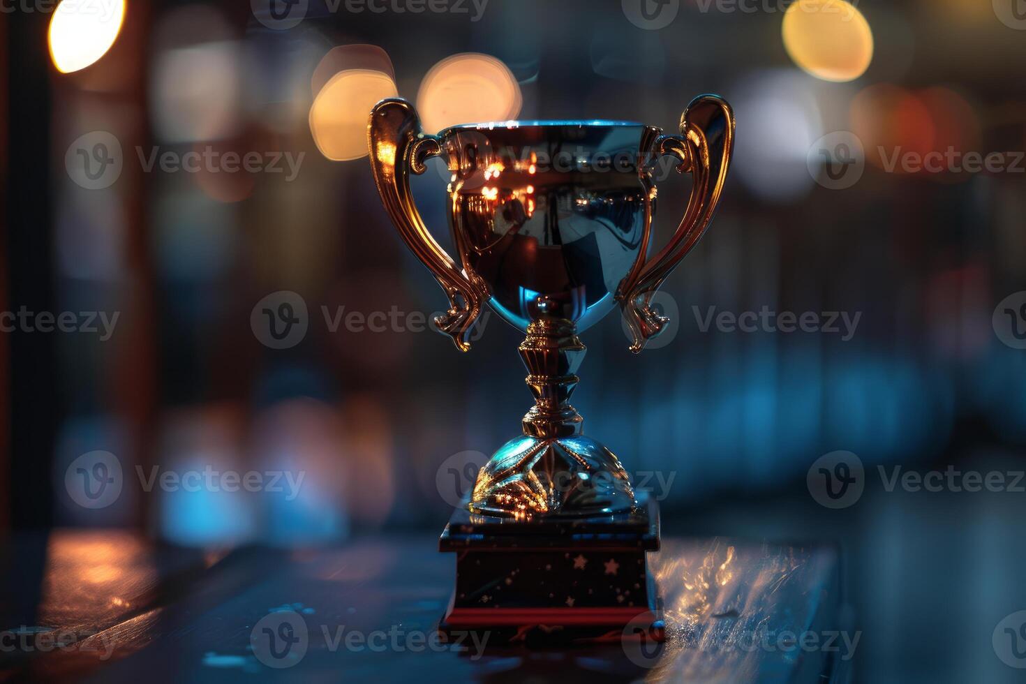 Shimmering trophy against a bokeh background photo